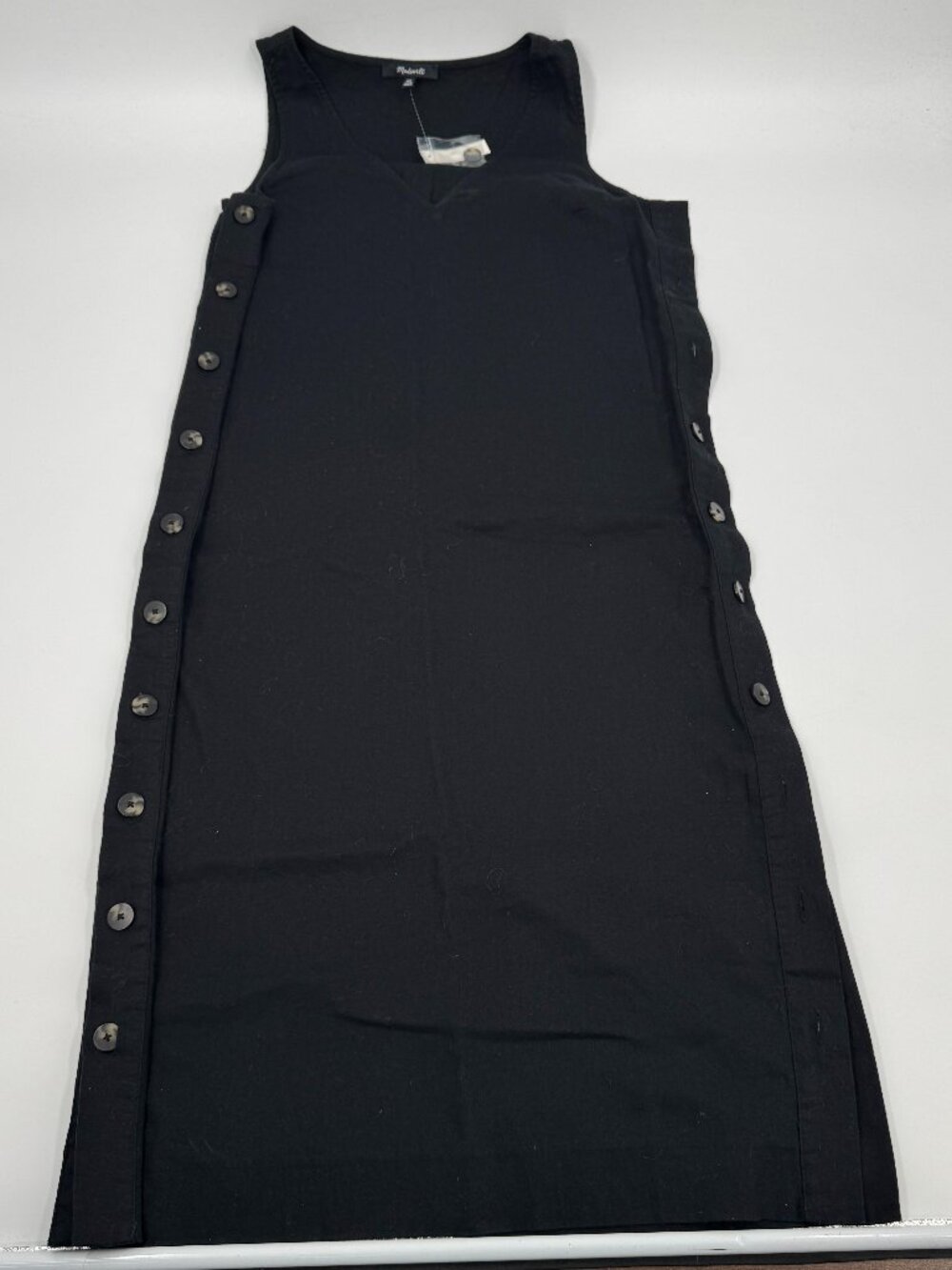 Madewell Side-Button Midi Dress Womens XXS Black Linen Blend Sleeveless NA269